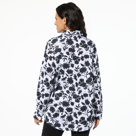 HUE Long Sleeve Nap Shirt Plus Size 2X Button Front Black Floral Business Casual - Picture 2 of 7